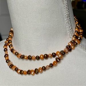 Freshwater Pearls | Colored Small Freshwater Pearls Chocolate & Orange 30" Long